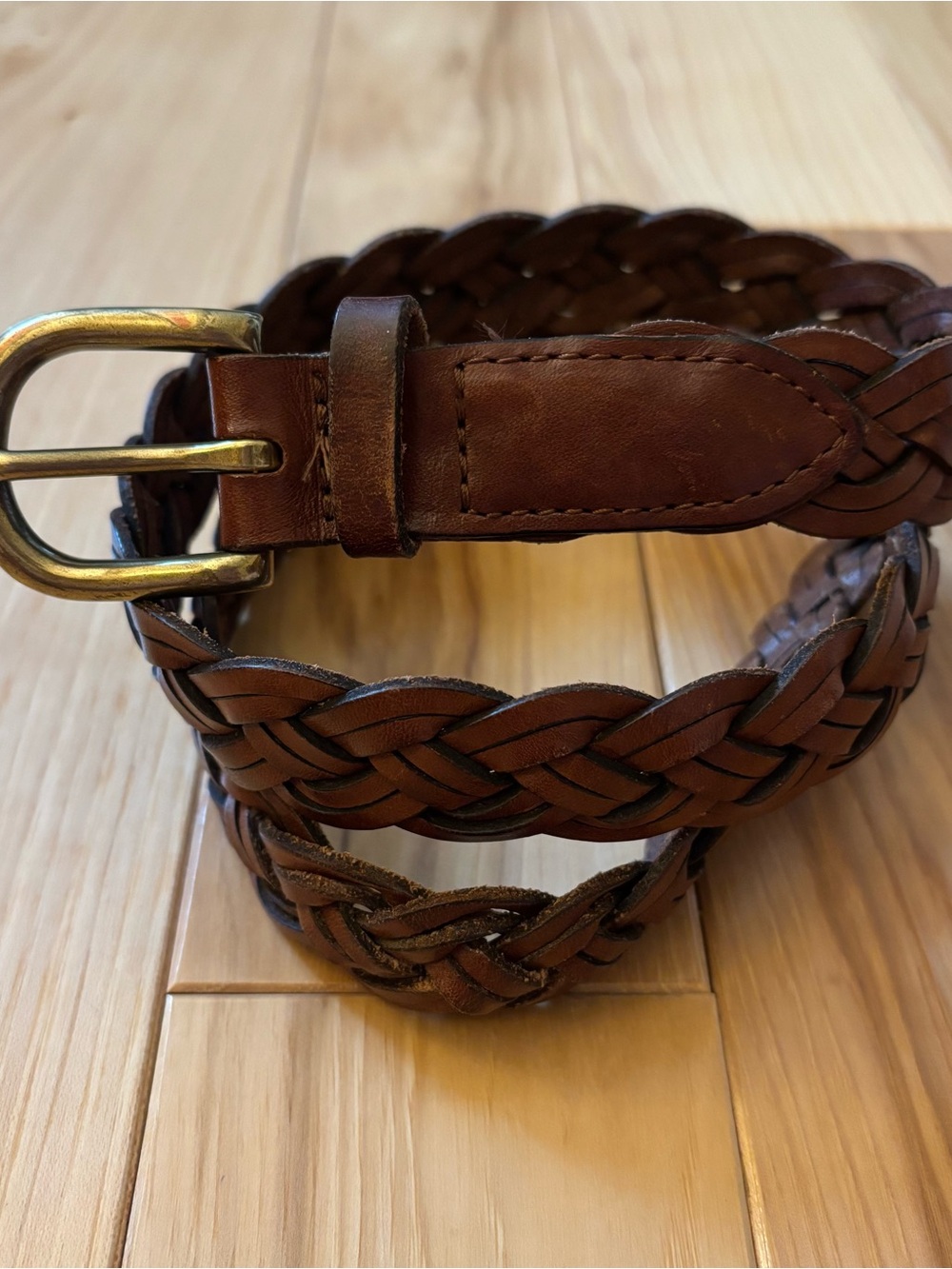 Vintage LL Bean Brown Leather Braided Belt Size XS